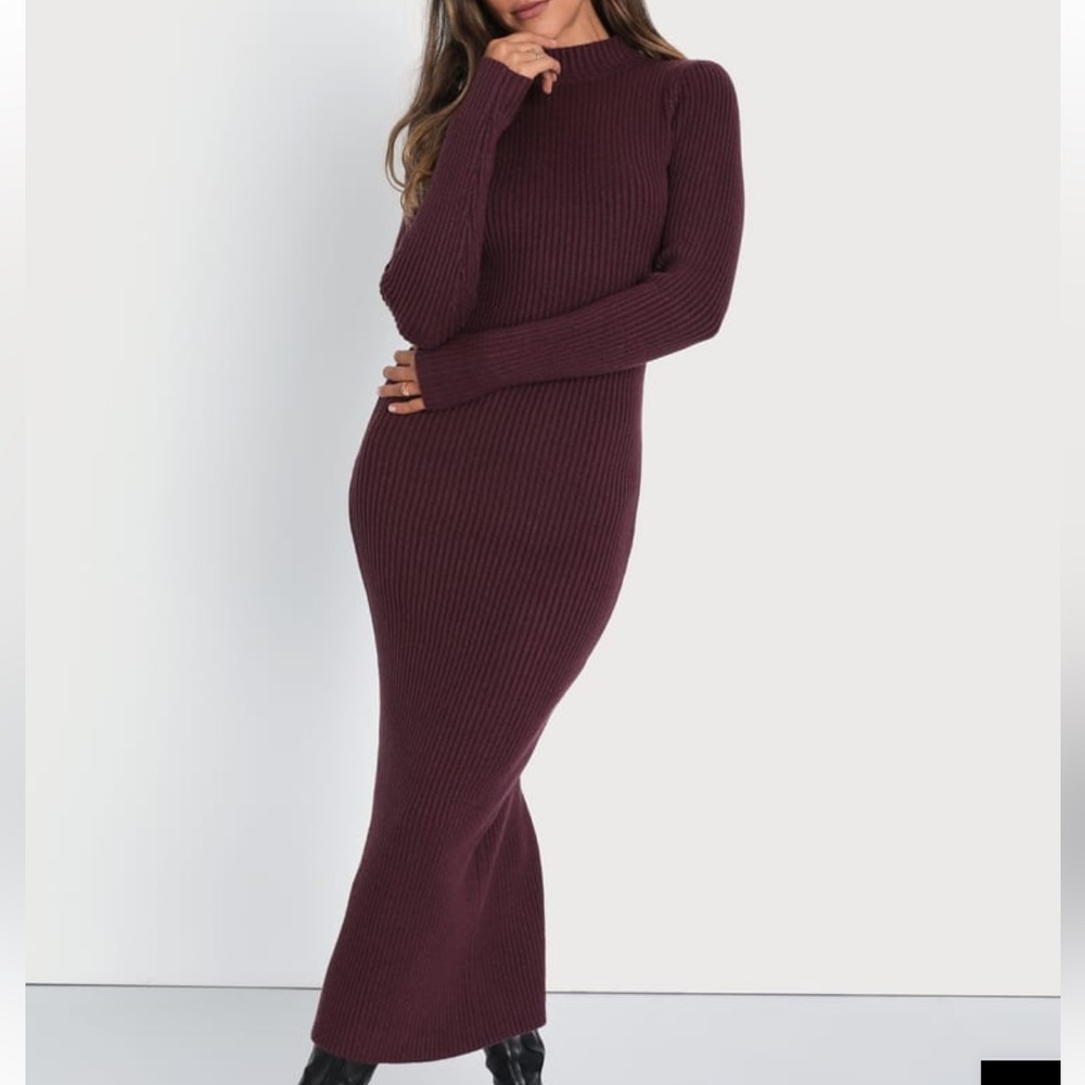 Lulu’s Plum Ribbed Sweater Dress